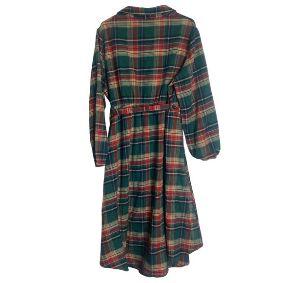 NWT Bloomchic Midi Dress Size 14/16 Red Green‎ Plaid Flannel Belted - Picture 3 of 11